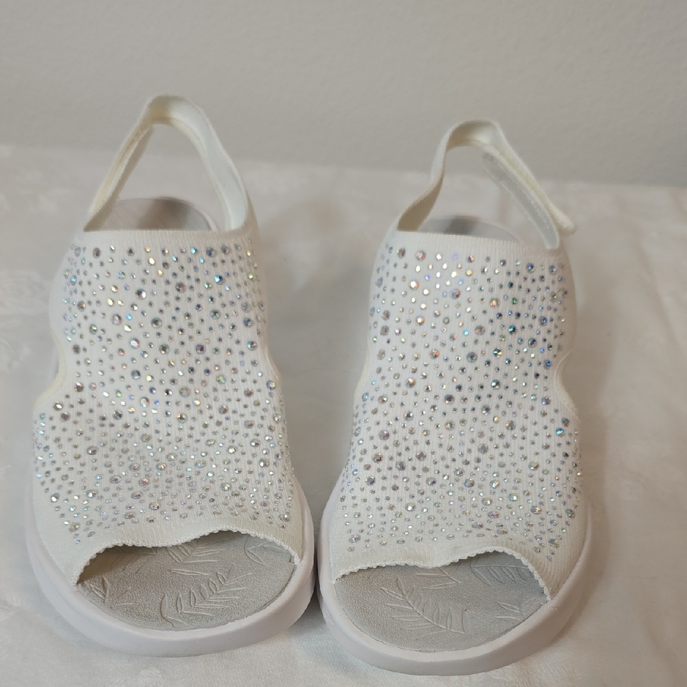 Bzees White Rhinestone Slip-On Slingback Sandals